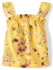 Toddler Girls Floral Smocked Flutter Tank Top