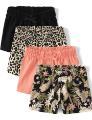Toddler Girls Leopard Paperbag Waist Shorts 4-Pack
