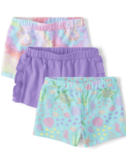 Toddler Girls Rainbow Tie Dye Ruffle Shorts 3-Pack