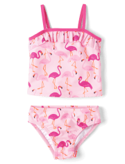 Baby And Toddler Girls Flamingo Ruffle Tankini Swimsuit