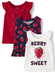 Toddler Girls Strawberry Tank Top 3-Pack