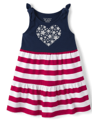 Toddler Girls Striped Glitter Graphic Tie Shoulder Dress