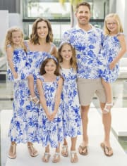 Toddler Girls Matching Family Tropical Smocked Ruffle Dress
