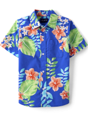 Camisa con botones de popelina tropical familiar a juego para niños