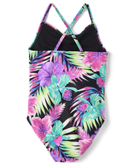 Girls Tropical Cross-Back One Piece Swimsuit