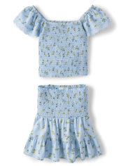 Girls Floral Smocked 2-Piece Outfit Set