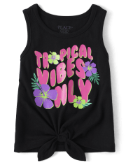 Girls Graphic Tie Front Tank Top