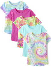 Girls Rainbow Tie Dye Tee Shirt 5-Pack