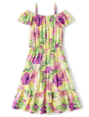 Vestido tropical escalonado para niñas mami y yo