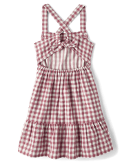 Girls Gingham Tie Back Ruffle Dress