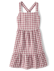 Girls Gingham Tie Back Ruffle Dress