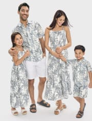 Girls Matching Family Palm Tree Maxi Tiered Dress