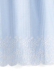 Girls Pinstripe Eyelet Poplin Fit And Flare Dress