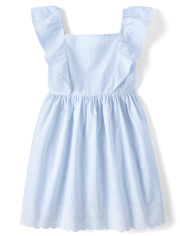 Girls Pinstripe Eyelet Poplin Fit And Flare Dress
