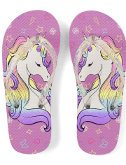 Girls Glitter Unicorn Flip Flops