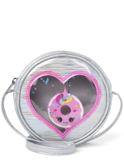 Girls Holographic Heart Doughnut Round Bag