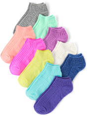 Girls Ribbed Ankle Socks 10-Pack