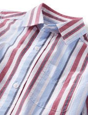 Boys Striped Poplin Button Up Shirt