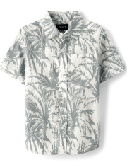 Boys Matching Family Palm Tree Poplin Button Up Shirt