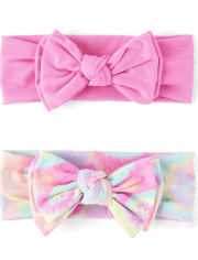 Baby Girls Rainbow Tie Dye Bow Headwrap 2-Pack