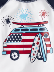 Baby And Toddler Boys American Flag Surfboard Van Rashguard