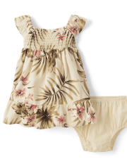Baby Girls Matching Family Tropical Smocked Ruffle Dress