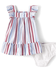 Baby Girls Striped Poplin Ruffle Dress