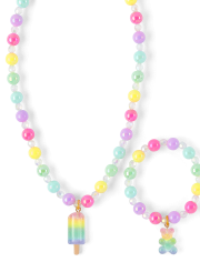 Girls Popsicle Beaded Necklace And Bracelet 2-Piece Set