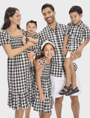 Vestido familiar a juego con volantes de cuadros vichy para bebés niñas