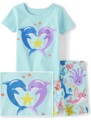 Baby And Toddler Girls Dolphin Snug Fit Cotton Pajamas
