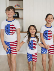 Unisex Kids Americana Happy Face Snug Fit Cotton Pajamas