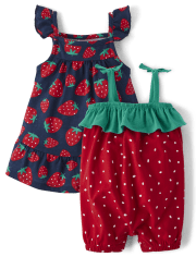 Baby Girls Strawberry Romper Dress 2-Piece Set