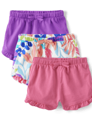 Baby Girls Tropical Leaf Ruffle Shorts 3-Pack