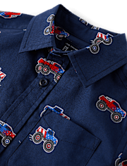 Toddler Boys Americana Monster Truck Poplin Button Up Shirt