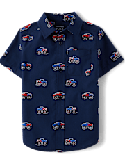Toddler Boys Americana Monster Truck Poplin Button Up Shirt
