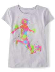 Girls Paint Splatter Soccer Player Graphic Tee