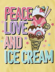 Girls Peace Love Ice Cream Graphic Tee
