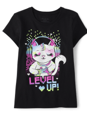 Camisetas estampadas Niña Level Up Cat