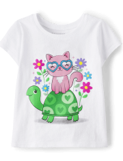 Baby And Toddler Girls Cat Turtle Graphic Tee