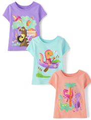 Baby And Toddler Girls Dino Graphic Tee 3-Pack