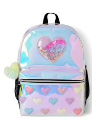 Girls Holographic Heart Backpack