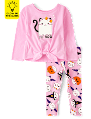 Toddler Girls Cat Ghost 2-Piece Outfit Set