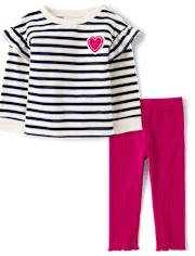 Toddler Girls Striped Heart 2-Piece Outfit Set