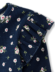 Toddler Girls Floral Ribbed Flutter Top