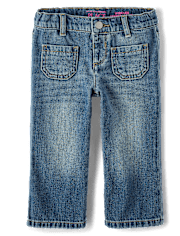 Toddler Girls Patch Pocket Wide Leg Jeans