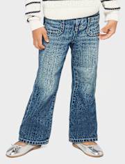 Toddler Girls Patch Pocket Wide Leg Jeans