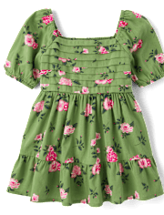 Toddler Girls Floral Pleated Ruffle Dress