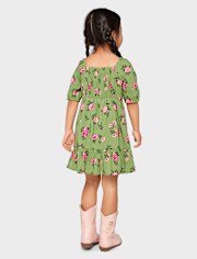 Toddler Girls Floral Pleated Ruffle Dress