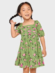 Toddler Girls Floral Pleated Ruffle Dress