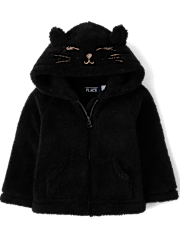 Toddler Girls Cat Sherpa Zip Up Hoodie